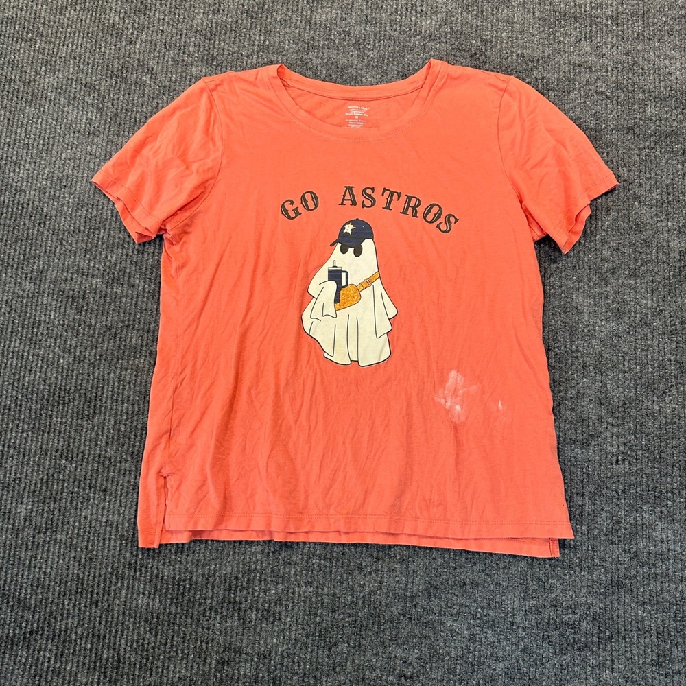 Member's Mark Go Astros Ghost T-Shirt Medium Orange Cotton Modal Graphic Tee